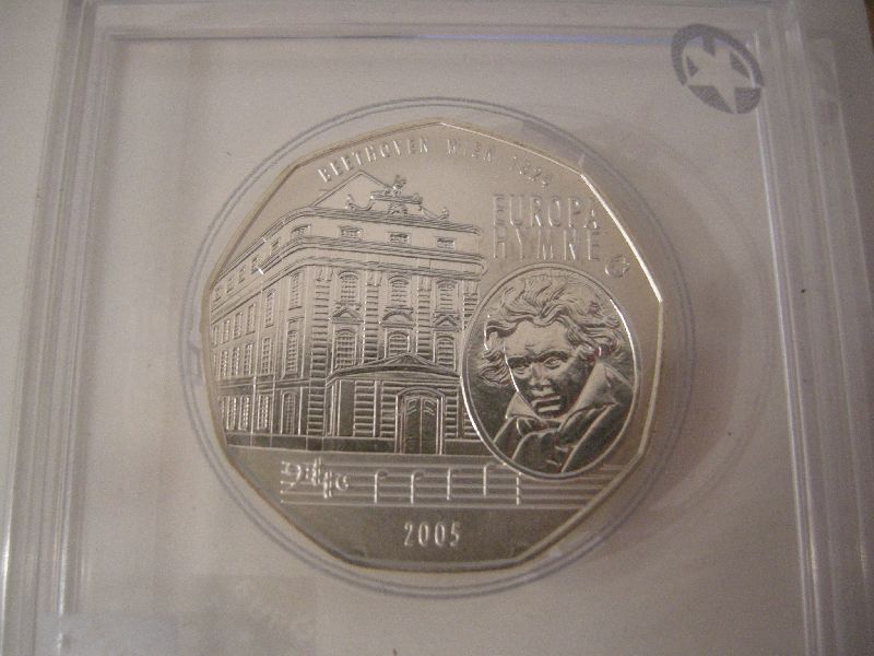 (afbeelding voor) 5 Euromunt Oostenrijk Beethoven 2005 FCC